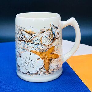 Vintage 1980 Tropical Seashell Sand Dollar Starfish Oversized Coffee Mug Stein